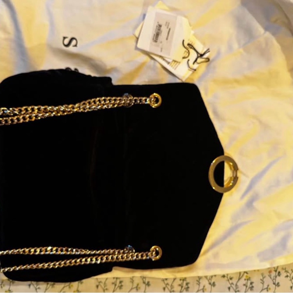 Sandro Black Velvet Shoulder Bag with Gold-Tone Chain - Picture 3 of 8